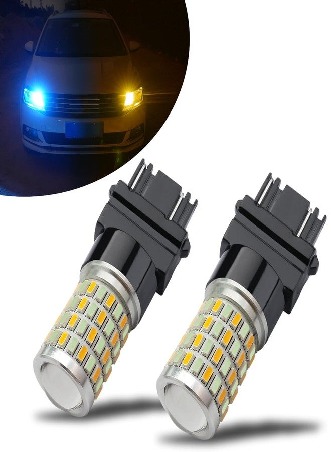 iBrightstar مصابيح iBrightstar فائقة السطوع 3157 4157 3155 3457 LED ثنائية اللون مع عدسة عرض، بديلة لأضواء التشغيل النهاري/DRL وأضواء الإشارة، أزرق ثلجي/كهرماني - Image 1
