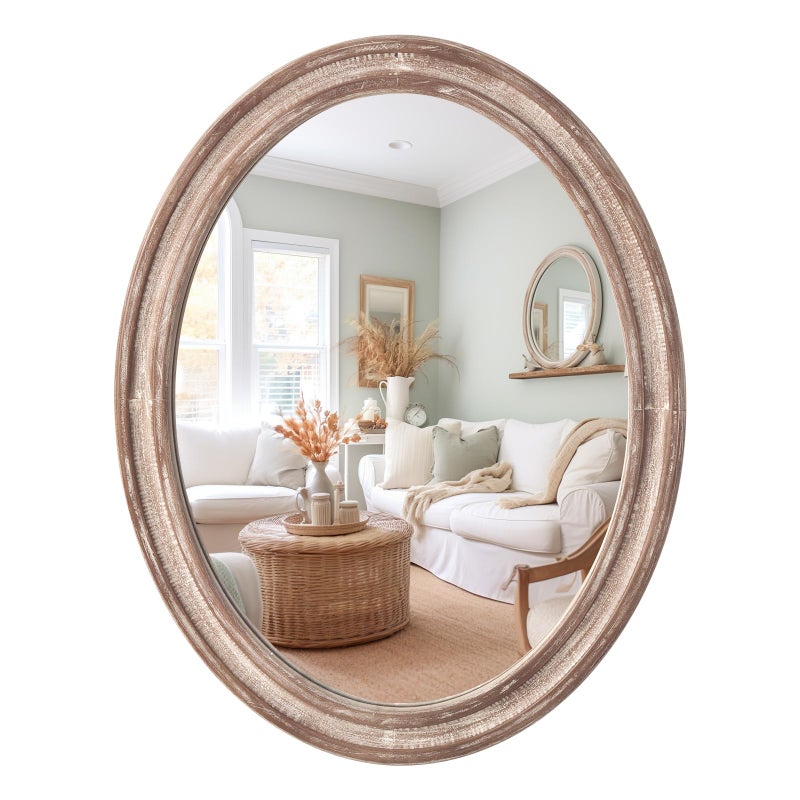 sawsile 24x30 Rustic Oval Wood MirrorDecorative Farmhouse Oval MirrorsVanity Nature Mirrors for Bedroom Bathroom Living Roomor Entryway