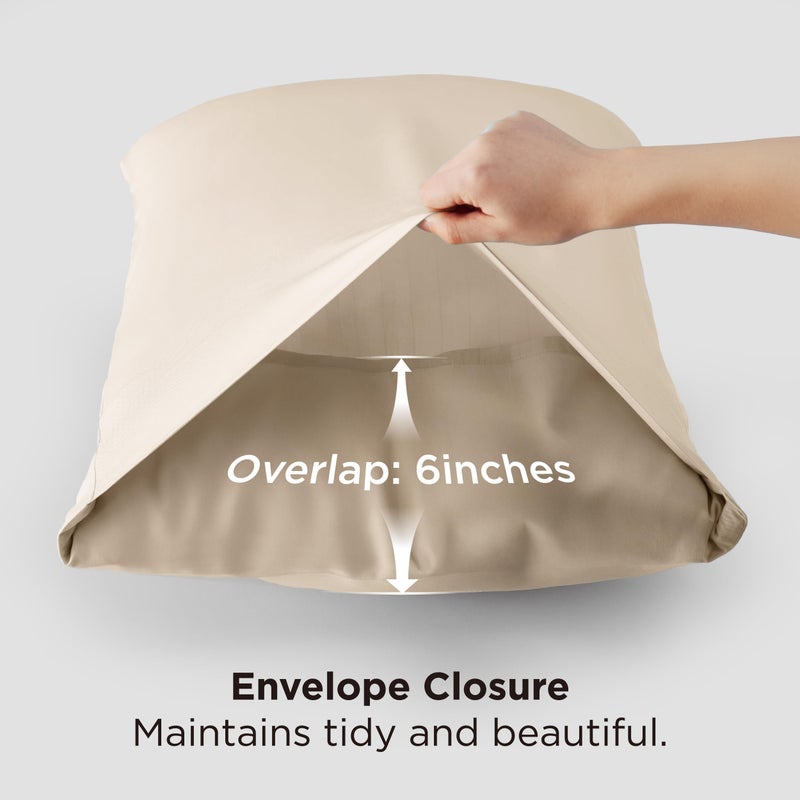 Bedsure Pillow Cases Queen, Cooling Pillow Cases, Rayon Derived from Bamboo Beige Pillowcases Queen Size Set of 2, Silky Soft & Breathable Bedding Pillow Covers with Envelope Closure, 20x30 Inches - Image 5