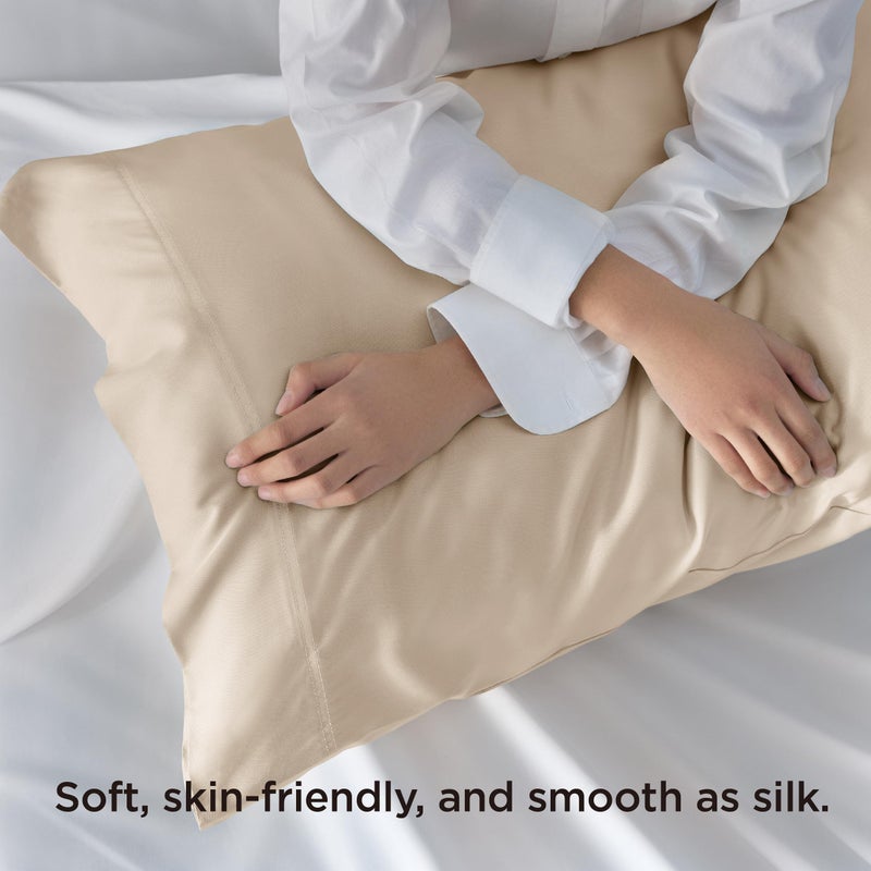 Bedsure Pillow Cases Queen, Cooling Pillow Cases, Rayon Derived from Bamboo Beige Pillowcases Queen Size Set of 2, Silky Soft & Breathable Bedding Pillow Covers with Envelope Closure, 20x30 Inches - Image 4