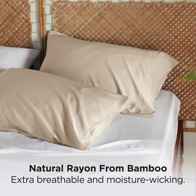 Bedsure Pillow Cases Queen, Cooling Pillow Cases, Rayon Derived from Bamboo Beige Pillowcases Queen Size Set of 2, Silky Soft & Breathable Bedding Pillow Covers with Envelope Closure, 20x30 Inches - Image 3