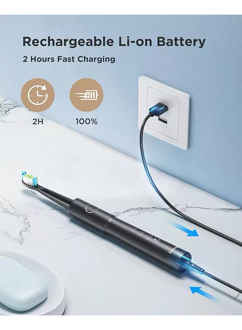 Fairywill Sonic Electric Toothbrush for Adults and Kids, Rechargeable Electric Toothbrush with 8 Brush Heads, 5 Modes, Timer, One Charge for 30 Days， Black - Image 3