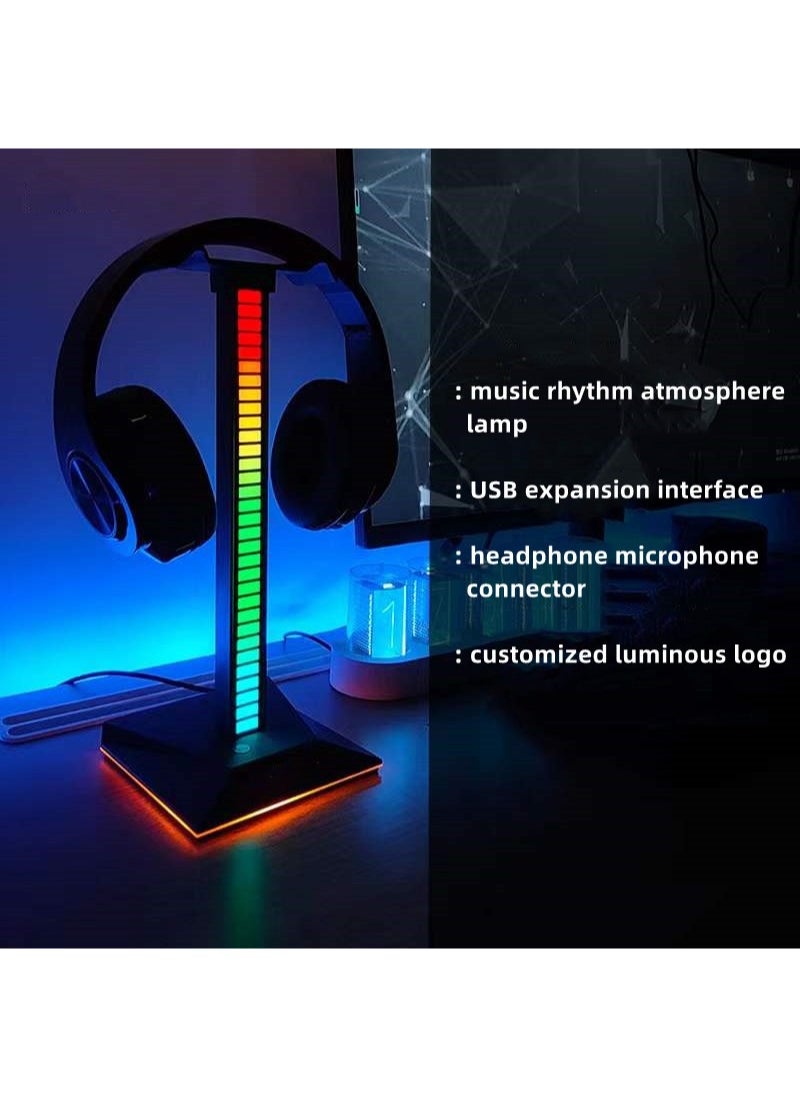 Flash Hawk RGB Headset Stand,Pickup Rhythm Light Headphone Holder with 2 USB Ports and 3.5mm Audio Jack  - Image 2