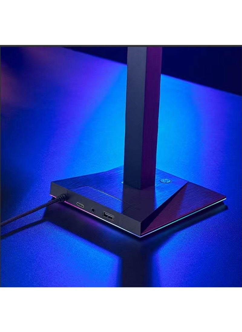 Flash Hawk RGB Headset Stand,Pickup Rhythm Light Headphone Holder with 2 USB Ports and 3.5mm Audio Jack  - Image 4