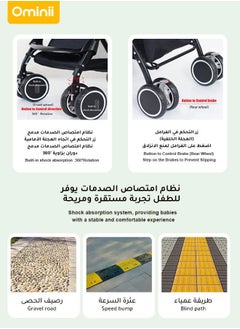 أوميني عربة أطفال خفيفة الوزن قابلة للطي بضغطة زر، ثنائية الاتجاه، مزودة بمظلة كبيرة، وصينية قابلة للإزالة، وشبكة حماية من الحشرات، مناسبة للأطفال من عمر 0 إلى 36 شهرًا - باللون الأسود  - Image 4