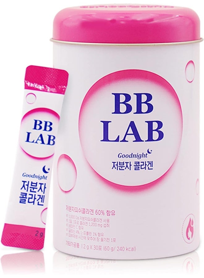 بي بي لاب Goodnight Collagen، كولاجين جزيئي منخفض، لصحة الجلد والعظام، صنع في كوريا، 30 كيسًا (60 جم) - Image 1
