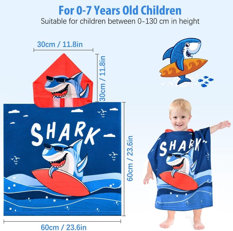 Famyo® Dark Blue Shark Dive Poncho Towel for Kids | Hooded Bath Towels | 60 x 60cm Toddler Pool Towel for Boys & Girls, 1-7 Years | Cute & Cozy Bath/Beach Towel - Image 3