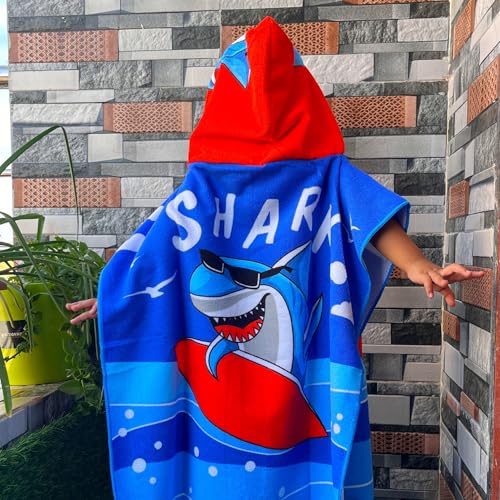 Famyo® Dark Blue Shark Dive Poncho Towel for Kids | Hooded Bath Towels | 60 x 60cm Toddler Pool Towel for Boys & Girls, 1-7 Years | Cute & Cozy Bath/Beach Towel - Image 4