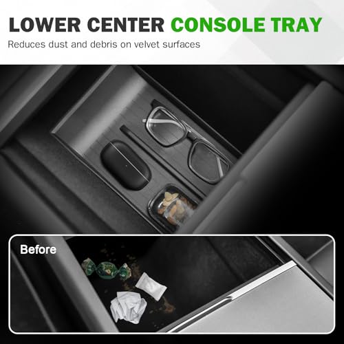Abystar 7PCS Center Console Organizer for Tesla Model Y Juniper 2026, Includes Upper & Lower Center Console Trays, Armrest Hidden Storage Box, Wireless Charging Mat, Cup Holder Insert - Image 3
