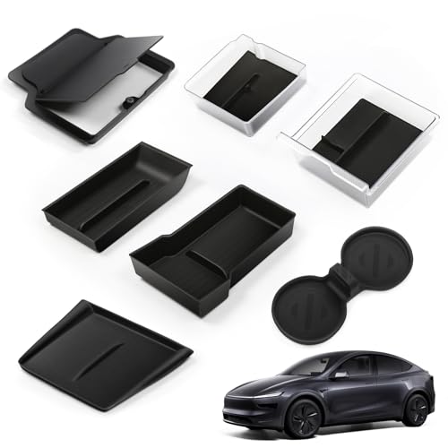 Abystar 7PCS Center Console Organizer for Tesla Model Y Juniper 2026, Includes Upper & Lower Center Console Trays, Armrest Hidden Storage Box, Wireless Charging Mat, Cup Holder Insert - Image 1