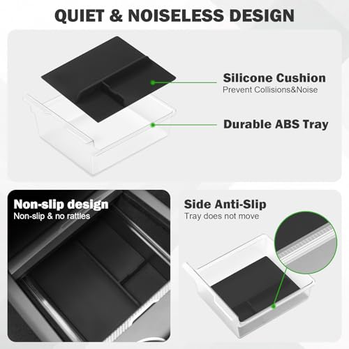 Abystar 7PCS Center Console Organizer for Tesla Model Y Juniper 2026, Includes Upper & Lower Center Console Trays, Armrest Hidden Storage Box, Wireless Charging Mat, Cup Holder Insert - Image 4