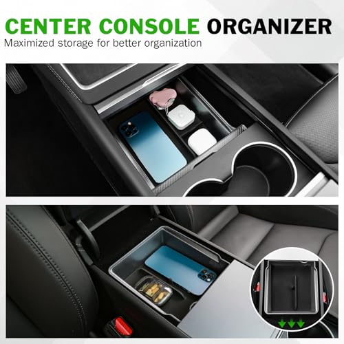 Abystar 7PCS Center Console Organizer for Tesla Model Y Juniper 2026, Includes Upper & Lower Center Console Trays, Armrest Hidden Storage Box, Wireless Charging Mat, Cup Holder Insert - Image 2