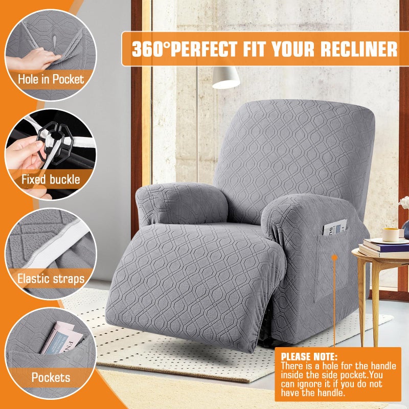 VANSOFY Oversized Recliner Chair Cover,4Pieces Stretch Recliner Covers for Recliner Chair Soft Reclining Chair Slipcover with polyester & spandex material,Furniture Protector for Dogs Cats(Light Gray) - Image 5