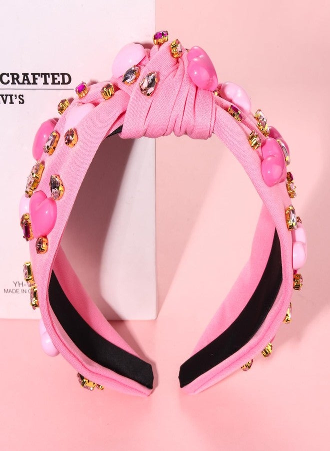 YAHPERN Valentine’s Day Headband for Women Red Pink Heart Knotted Headband Jeweled Rhinestone Crystal Wide Top Knot Hairband Valentine’s Day Hair Accessories Holiday Gifts (Pink Heart) - Image 5