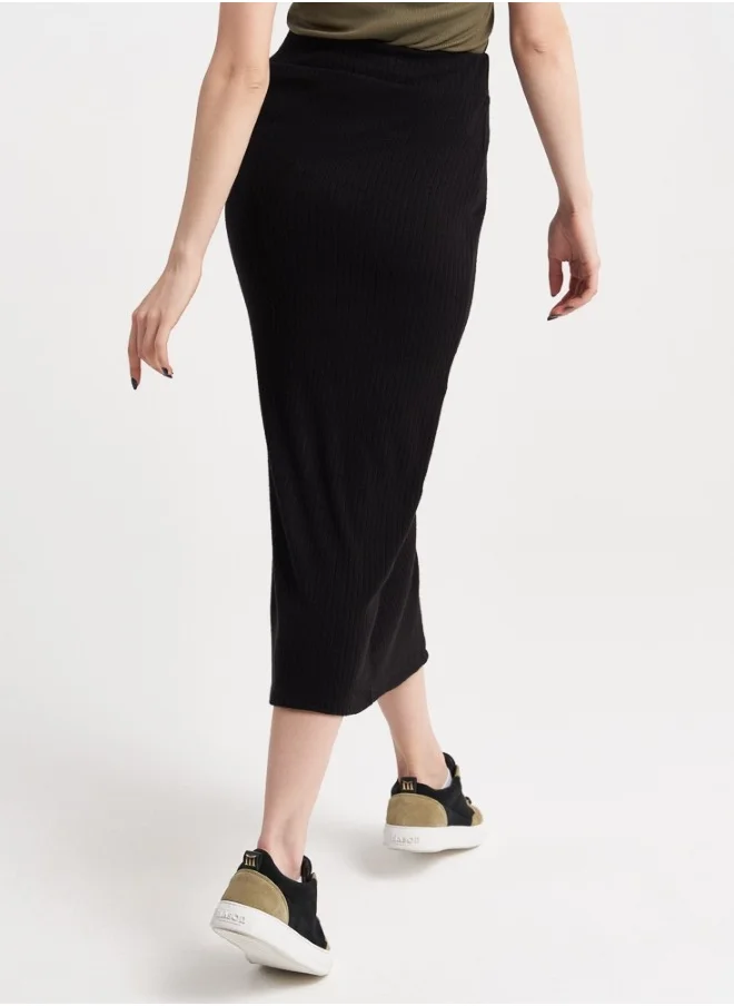 HaILYS Olive Buttoned Top with Black Ribbed Skirt