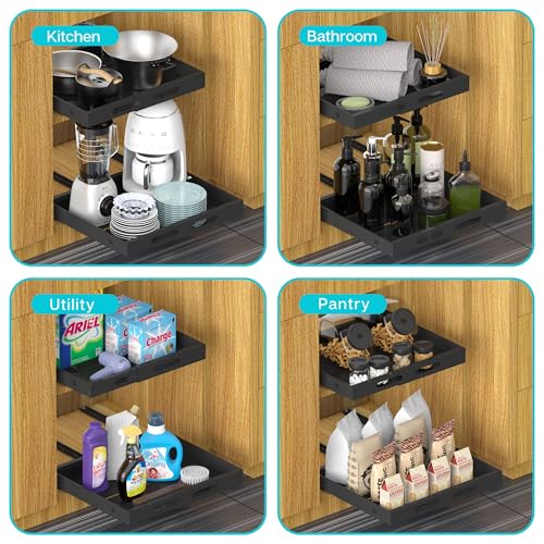 STORKING Expandable Pull Out Cabinet Organizer - 17" Deep, Adhesive No Drill, Expandable Drawer For Kitchen, Pantry, Bathroom - Image 5