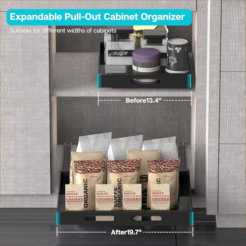 STORKING Expandable Pull Out Cabinet Organizer - 17" Deep, Adhesive No Drill, Expandable Drawer For Kitchen, Pantry, Bathroom - Image 3