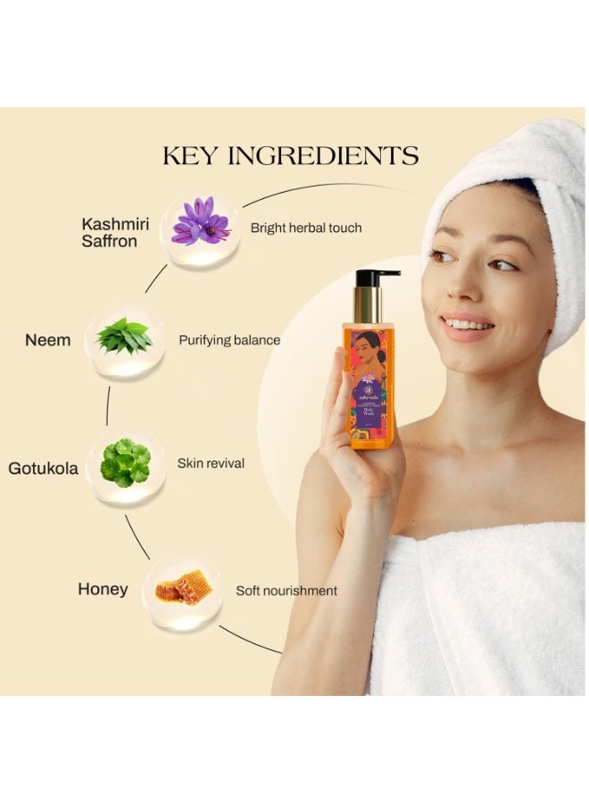 Ashpveda Kashmiri Saffron & Neem Ayurvedic Body Wash | Brightening & Even Skin Tone, Deep Cleansing & Soothing | Herbal & Natural Shower Gel (100 ml) - Image 2