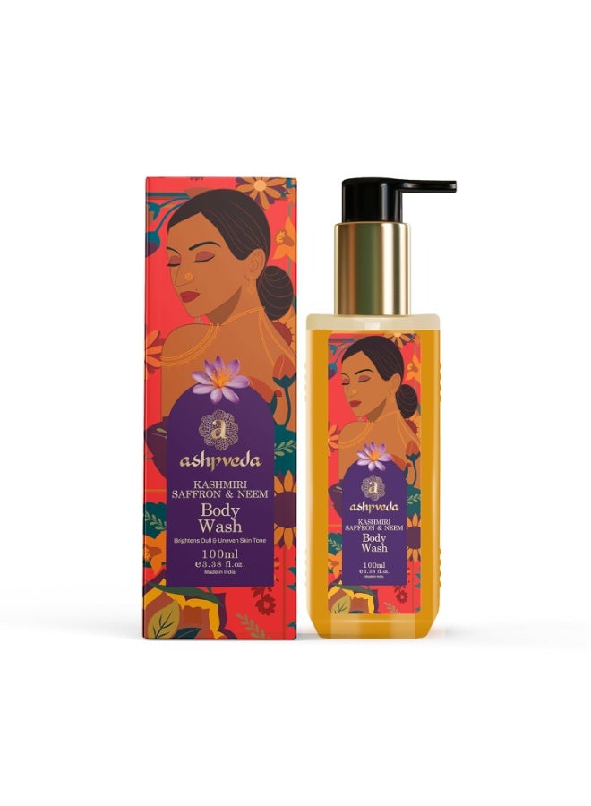 Ashpveda Kashmiri Saffron & Neem Ayurvedic Body Wash | Brightening & Even Skin Tone, Deep Cleansing & Soothing | Herbal & Natural Shower Gel (100 ml) - Image 1