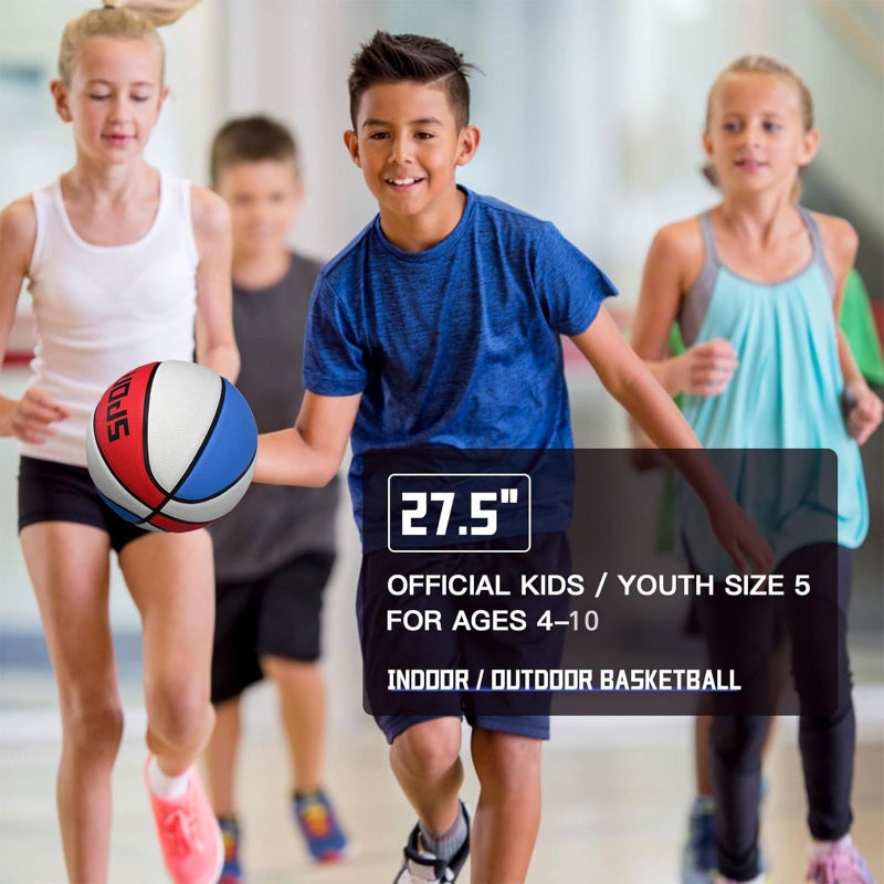 KUYOTQ Kids Youth Size 5 (27.5") Basketball Premium Rubber Outdoor Youth Indoor Outdoor for Boys Girls Teen Game Sports Basketball Gifts (Deflated,Red White Blue) - Image 4