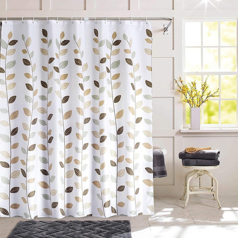 Decor & More Decor More Polyester Shower Semi Sheer Curtain 200 180 Cm Bathroom Shower Curtains With 12 Hooks Included Waterproof Shower Curtains For Bathroom Hotels Spa Set Of 1Leaves LargeClear - Image 1