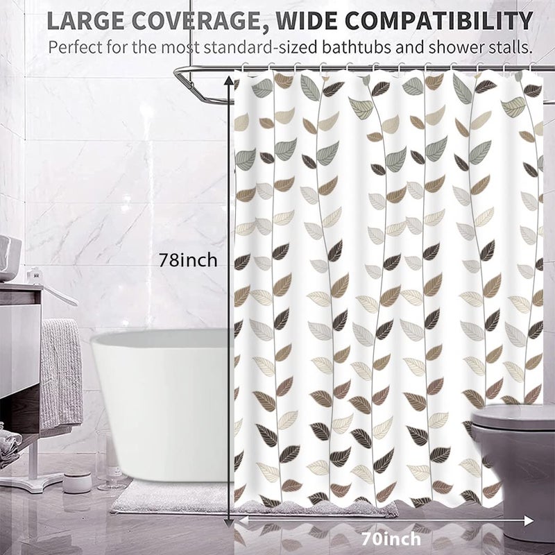 Decor & More Decor More Polyester Shower Semi Sheer Curtain 200 180 Cm Bathroom Shower Curtains With 12 Hooks Included Waterproof Shower Curtains For Bathroom Hotels Spa Set Of 1Leaves LargeClear - Image 3