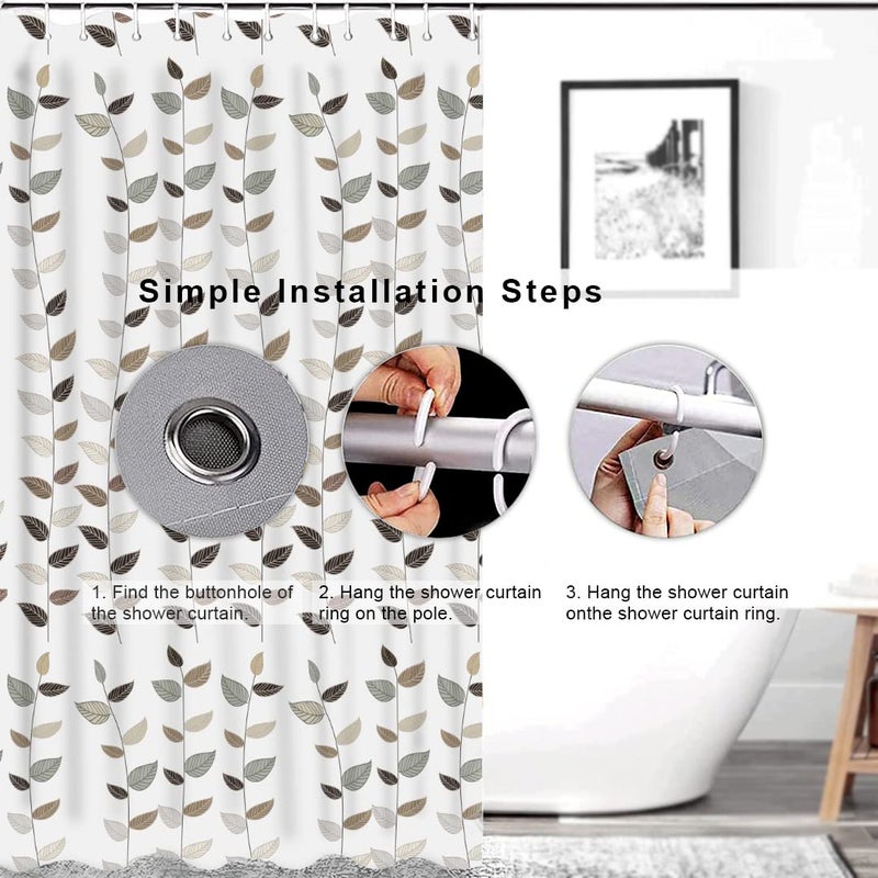 Decor & More Decor More Polyester Shower Semi Sheer Curtain 200 180 Cm Bathroom Shower Curtains With 12 Hooks Included Waterproof Shower Curtains For Bathroom Hotels Spa Set Of 1Leaves LargeClear - Image 5