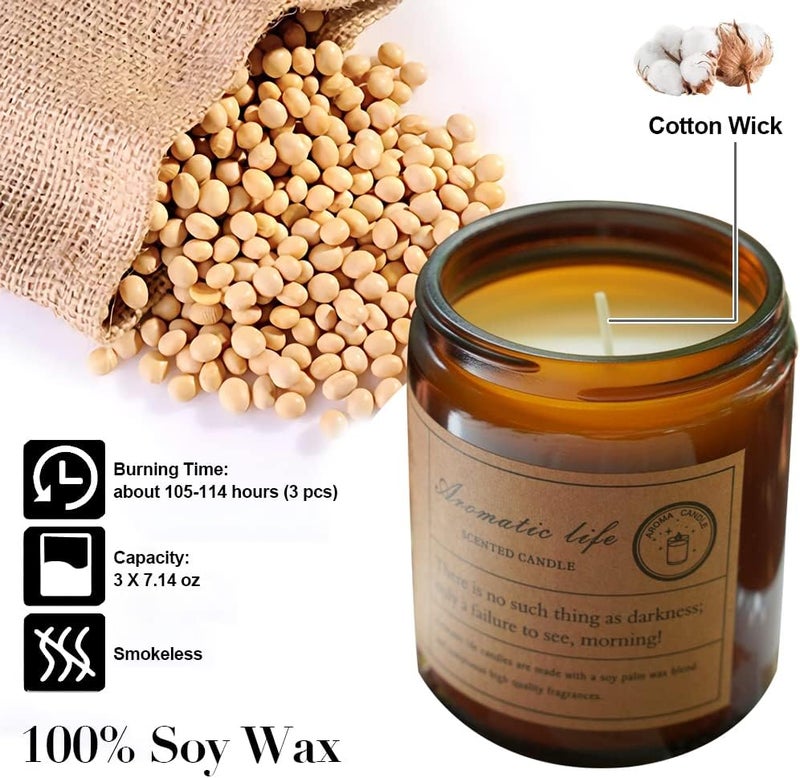 Cestbella Aromatherapy Candle Set Scented Candles for Home,3Pcs Soy Wax Candles Large Brown Jar Candle Soy Candles Gift Kit Long Burning Time Lasting Fragrance for Girlfriend Teacher Mom Birthday Present - Image 2