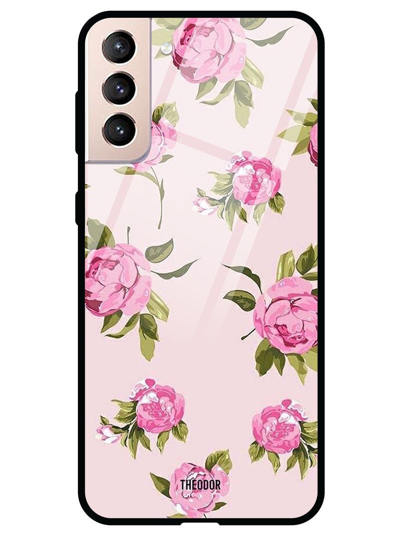 Theodor Protective Tempered Glass Case Cover Samsung Galaxy S21 PLUS  Hand Painting Pink Flower - Image 1