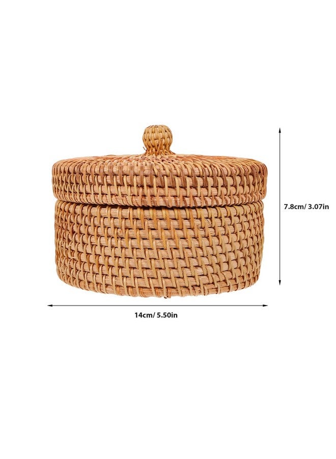 ULTNICE Round Rattan Storage Box Hand Woven Rattan Box Desktop Woven Box Round Rattan Box Rattan Decorative Baskets Small Round Woven Basket with Lid - Image 4