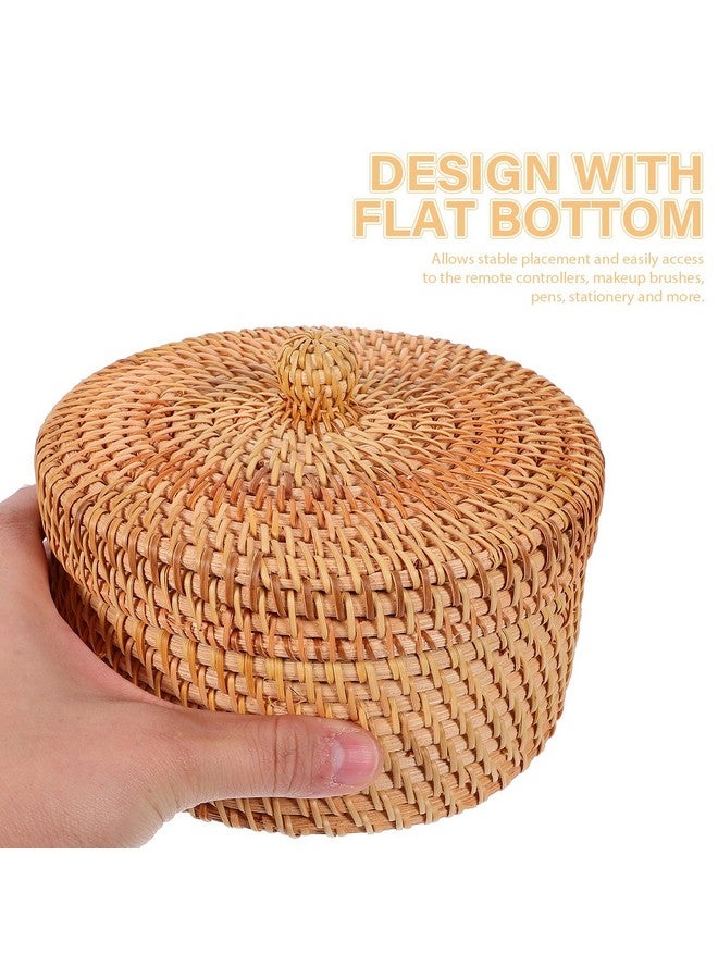 ULTNICE Round Rattan Storage Box Hand Woven Rattan Box Desktop Woven Box Round Rattan Box Rattan Decorative Baskets Small Round Woven Basket with Lid - Image 5