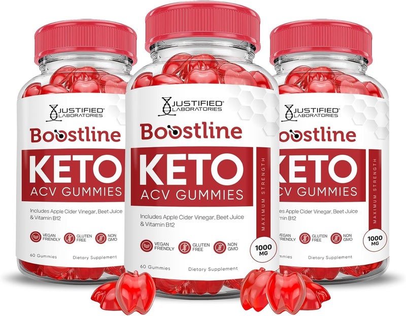 Justified Laboratories 3 Pack Boostline Keto ACV Apple Cider Vinegar Formulated with Pomegranate Beet Juice Powder B12 Vegan Non GMO 180 Gummies - Image 1