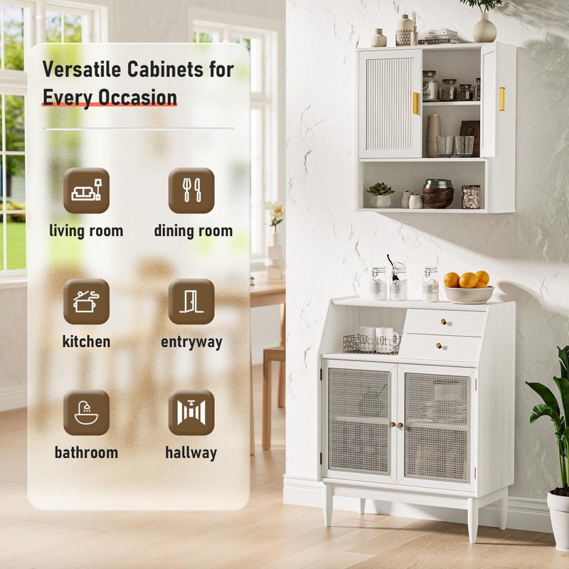 INNOD Bathroom Wall Cabinet, Wall-Mounted Medicine Cabinet with Adjustable Wood Shelf & Doors, Floating Bathroom Cabinet Over Toilet for Laundry Room & Kitchen & Living Room (White) - Image 2