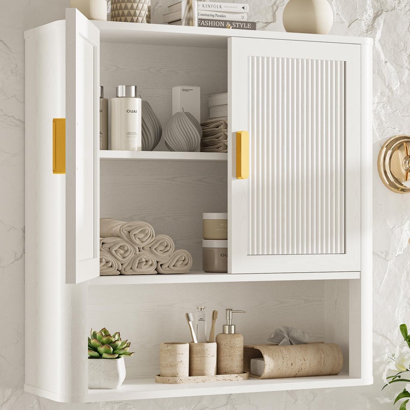 INNOD Bathroom Wall Cabinet, Wall-Mounted Medicine Cabinet with Adjustable Wood Shelf & Doors, Floating Bathroom Cabinet Over Toilet for Laundry Room & Kitchen & Living Room (White) - Image 1