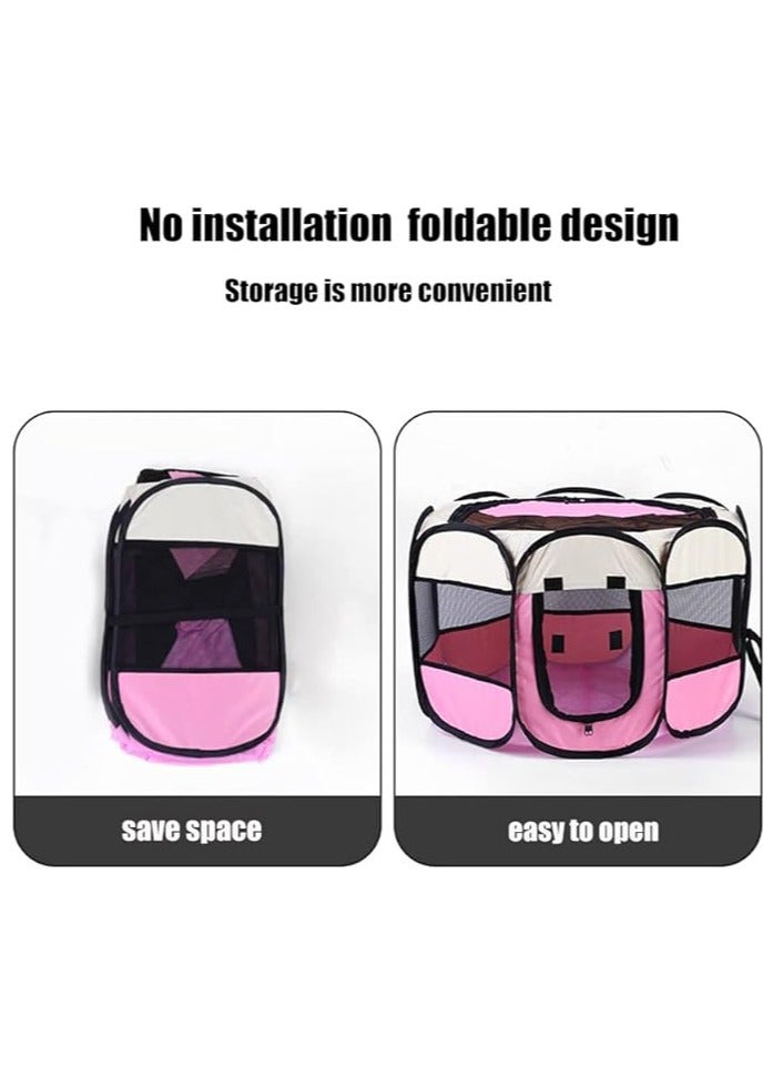 Octagonal Pet Foldable cat Playpen Tent Dog and Cat Fence, Puppy Exercise Playpen,Cat and Dog House, Rabbit Cat Kennel Portable Foldable Pop Up Pet Play Pen with Floor and Mesh Door Top for Indoor Outdoor Collapsible Tent Cage Cat delivery room cat cage cat house - Image 5