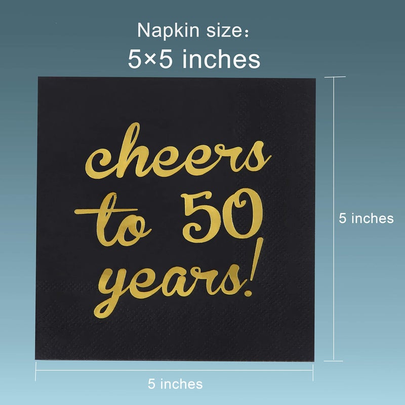 Elcoho 60 Pack Cocktail Napkins 50th Birthday Decorations Luncheon Napkins for Birthday, Anniversary Party Supplies, Cheers to 50 Years Design, 2 Layers, 5 by 5 Inches - Image 2