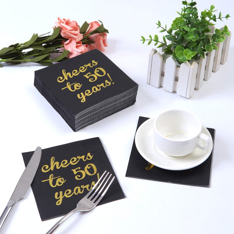 Elcoho 60 Pack Cocktail Napkins 50th Birthday Decorations Luncheon Napkins for Birthday, Anniversary Party Supplies, Cheers to 50 Years Design, 2 Layers, 5 by 5 Inches - Image 4