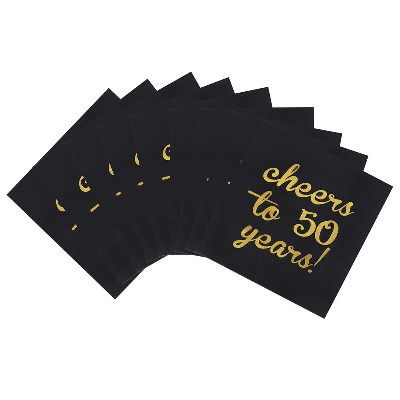 Elcoho 60 Pack Cocktail Napkins 50th Birthday Decorations Luncheon Napkins for Birthday, Anniversary Party Supplies, Cheers to 50 Years Design, 2 Layers, 5 by 5 Inches - Image 3