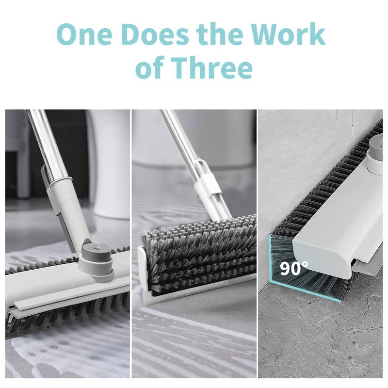 AIR U+ Floor Scrub Brush with Long Handle, 3 in 1 Scrape and Heavy-Duty Stiff Bristle Scrubber Brush for Cleaning Shower Bathroom, Patio, Pool, Garage, Kitchen, Wall and Deck (White, 1 Pack) - Image 3