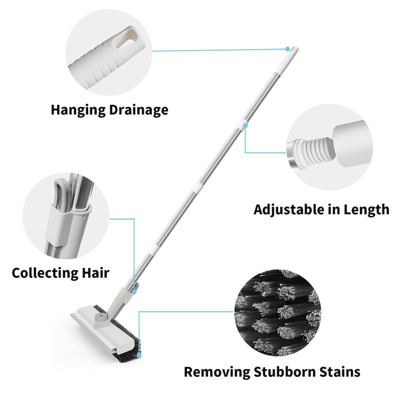 AIR U+ Floor Scrub Brush with Long Handle, 3 in 1 Scrape and Heavy-Duty Stiff Bristle Scrubber Brush for Cleaning Shower Bathroom, Patio, Pool, Garage, Kitchen, Wall and Deck (White, 1 Pack) - Image 5