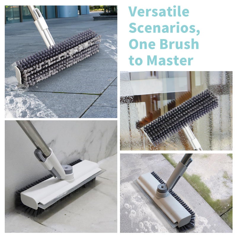 AIR U+ Floor Scrub Brush with Long Handle, 3 in 1 Scrape and Heavy-Duty Stiff Bristle Scrubber Brush for Cleaning Shower Bathroom, Patio, Pool, Garage, Kitchen, Wall and Deck (White, 1 Pack) - Image 4