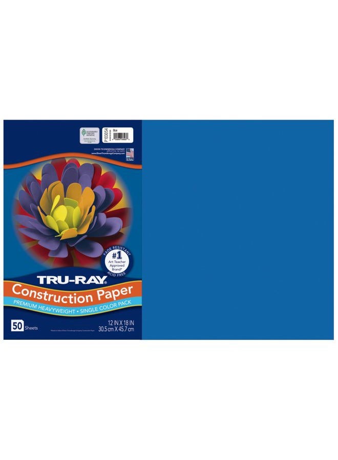 Tru-Ray® Construction Paper, 50% Recycled, 12" x 18", Blue, Pack Of 50 - Image 1
