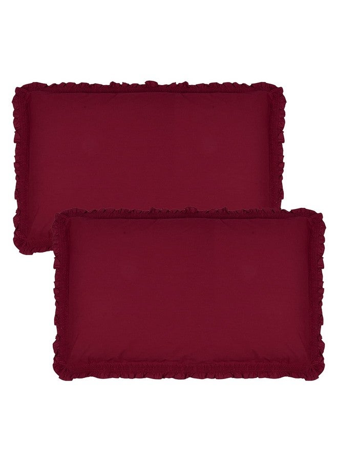 Kuber Industries Pillow Cover | Cotton Pillow Cover | Pillow Cover For Bedroom | Pleated Frill Border Long Crush Pillow Cover | Set Of 2 | 20X30 Inch | Maroon, 144 TC - Image 1