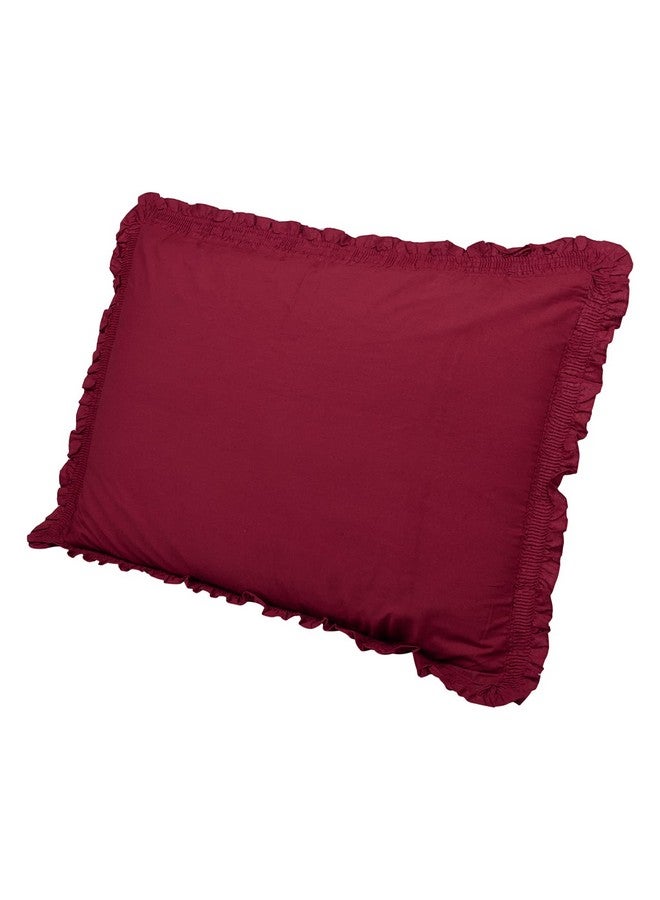 Kuber Industries Pillow Cover | Cotton Pillow Cover | Pillow Cover For Bedroom | Pleated Frill Border Long Crush Pillow Cover | Set Of 2 | 20X30 Inch | Maroon, 144 TC - Image 2