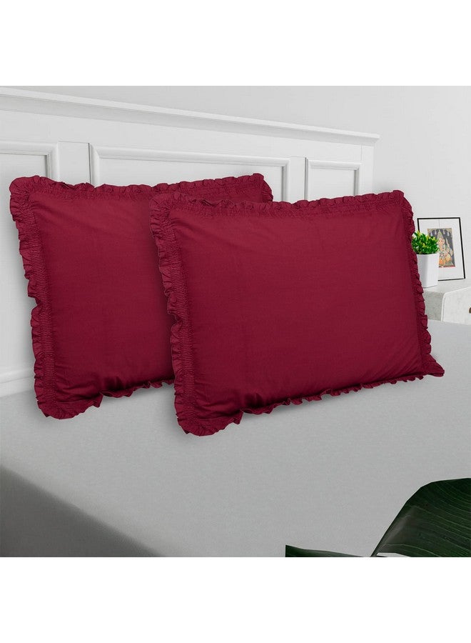 Kuber Industries Pillow Cover | Cotton Pillow Cover | Pillow Cover For Bedroom | Pleated Frill Border Long Crush Pillow Cover | Set Of 2 | 20X30 Inch | Maroon, 144 TC - Image 3
