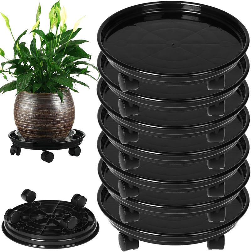 Planterhoma 7 Packs Plant Caddy with Wheels 11.8" Plastic Rolling Plant Stands Heavy-Duty Plant Dolly with Casters Indoor Outdoor Wheeled Plant Roller Base Large SaucerTray Mover - Image 1