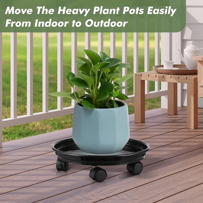 Planterhoma 7 Packs Plant Caddy with Wheels 11.8" Plastic Rolling Plant Stands Heavy-Duty Plant Dolly with Casters Indoor Outdoor Wheeled Plant Roller Base Large SaucerTray Mover - Image 5
