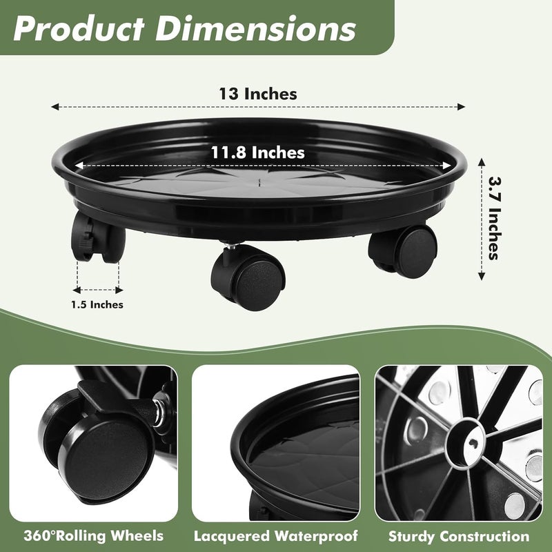 Planterhoma 7 Packs Plant Caddy with Wheels 11.8" Plastic Rolling Plant Stands Heavy-Duty Plant Dolly with Casters Indoor Outdoor Wheeled Plant Roller Base Large SaucerTray Mover - Image 4