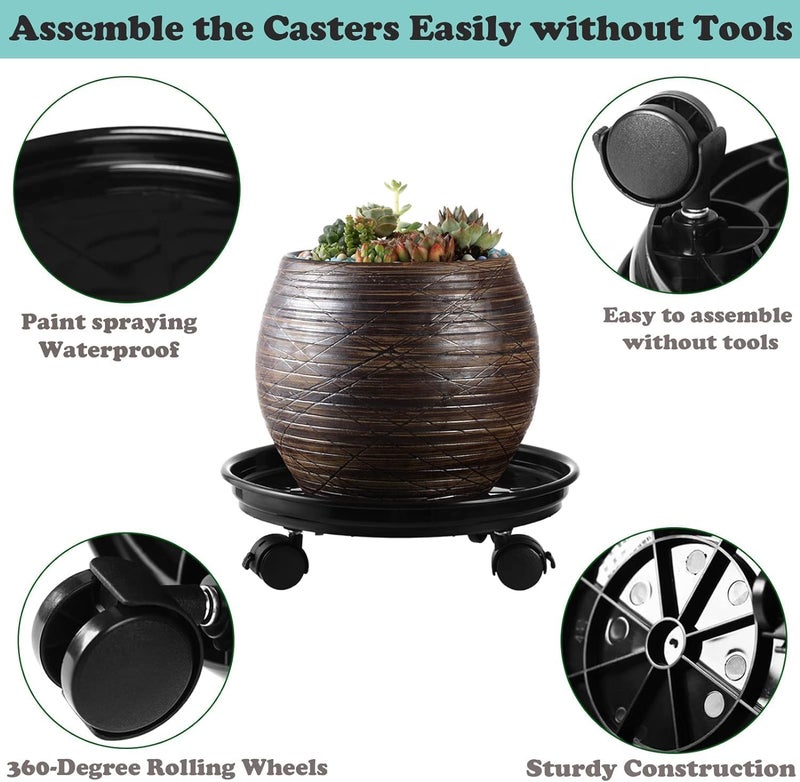 Planterhoma 7 Packs Plant Caddy with Wheels 11.8" Plastic Rolling Plant Stands Heavy-Duty Plant Dolly with Casters Indoor Outdoor Wheeled Plant Roller Base Large SaucerTray Mover - Image 2