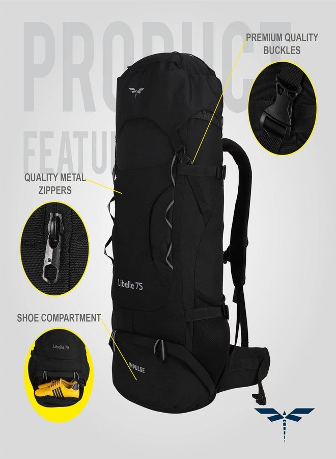 Impulse rucksack bags 75 litres travel bag for Men's tourist bag for travel backpack for hiking trekking Bag for Men's camping Libelle with 1 Year Warranty (Black) - Image 3